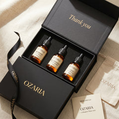 OZARIA Founder's Set in provenance setting — three single-origin oils together
