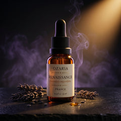 RENAISSANCE dramatic chiaroscuro — bottle with Maillette lavender stems