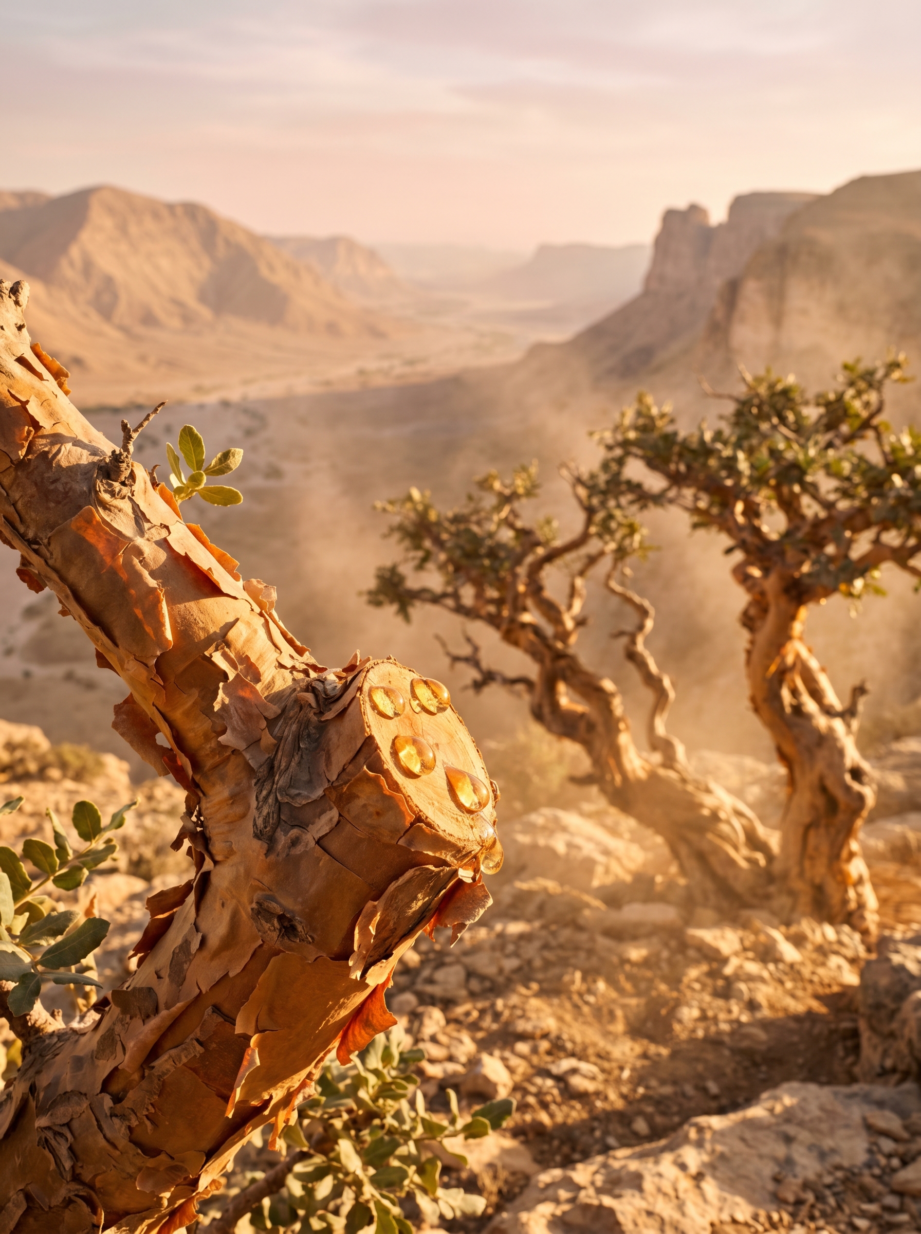 Boswellia sacra frankincense tree in Dhofar canyon, Oman